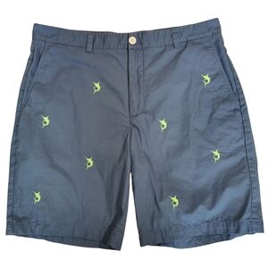 Vineyard Vines Cotton Twill Shorts Blue w/ Neon Green Marlins - Sz 35